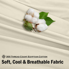 ROYALE LINENS 300 Thread Count 100% Long Staple Combed Cotton Sheet Set - 4 Piece Bed Sheet 1 Fitted Sheet, 1 Flat Sheet, 2 Pillow Case - Breathable, Cool & Crisp Percale Sheet Set (Ivory)