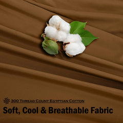 ROYALE LINENS 300 Thread Count 100% Long Staple Combed Cotton Sheet Set - 4 Piece Bed Sheet 1 Fitted Sheet, 1 Flat Sheet, 2 Pillowcases - Breathable, Cool & Crisp Percale Sheet Set (Chocolate)