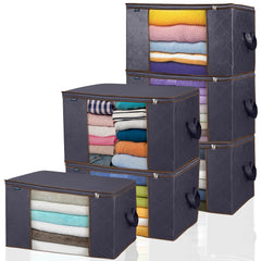 Royale Large Capacity Clothes Storage Bag Organizer with Strong Handle- 90L Fabric Bag - Zipper Closure - Storage Container for Organizing Bedroom, Closet, Clothing, Comforter with Clear Window