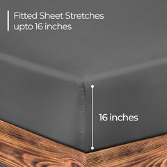 Royale Linens Fitted Sheet - Brushed Hotel Quality 1800 Ultra-Soft Wrinkle & Fade Resistant - Bottom Sheet - Deep Pocket Stretches Up to 16" - Fitted Sheet Only - Elastic Sheet ( Grey)
