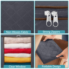 Royale Large Capacity Clothes Storage Bag Organizer with Strong Handle- 90L Fabric Bag - Zipper Closure - Storage Container for Organizing Bedroom, Closet, Clothing, Comforter with Clear Window