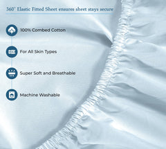 ROYALE LINENS 400 Thread Count 100% American Grown Cotton 4 Piece Sateen Sheet Set - 1 Fitted Sheet, 1 Flat Sheet, 2 Pillow case - Blue Bedsheet - Cotton Sheets - (Caribbean Blue)