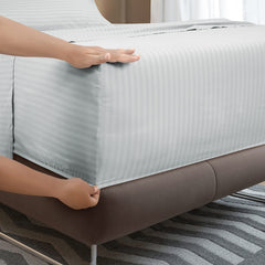 Royale Linen Striped Bed Sheet Set - Microfiber 1800 Bedding - 1 Fitted Sheet, 1 Flat Sheet, 2 Pillow case - Wrinkle & Fade Resistant - 4 Piece Damask Stripe Bed Sheet Set (Stripe Silver)