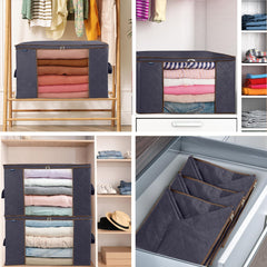 Royale Large Capacity Clothes Storage Bag Organizer with Strong Handle- 90L Fabric Bag - Zipper Closure - Storage Container for Organizing Bedroom, Closet, Clothing, Comforter with Clear Window