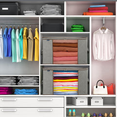 Royale Large Capacity Clothes Storage Bag Organizer with Strong Handle - 90L Fabric Bag- Zipper Closure - Storage Container for Organizing Bedroom, Closet, Clothing, Comforter with Clear Window