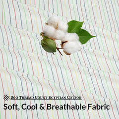 ROYALE LINENS 300 Thread Count 100% Long Staple Combed Cotton Printed Sheet Set - 4 Piece Bed Sheet - 1 Fitted Sheet 1 Flat Sheet 2 Pillowcase - Cool & Crisp Sheet Set ( Stripe Multicolor)