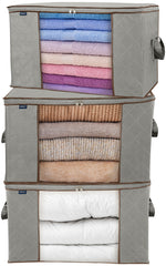 Royale Large Capacity Clothes Storage Bag Organizer with Strong Handle - 90L Fabric Bag- Zipper Closure - Storage Container for Organizing Bedroom, Closet, Clothing, Comforter with Clear Window