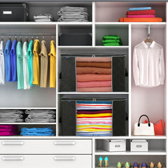 Royale Large Capacity Clothes Storage Bag Organizer with Strong Handle- 90L Fabric Bag - Zipper Closure - Storage Container for Organizing Bedroom, Closet, Clothing, Comforter with Clear Window