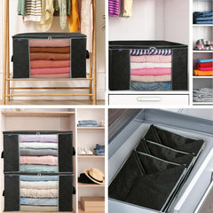 Royale Large Capacity Clothes Storage Bag Organizer with Strong Handle- 90L Fabric Bag - Zipper Closure - Storage Container for Organizing Bedroom, Closet, Clothing, Comforter with Clear Window