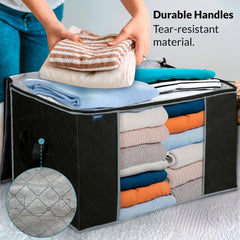 Royale Large Capacity Clothes Storage Bag Organizer with Strong Handle- 90L Fabric Bag - Zipper Closure - Storage Container for Organizing Bedroom, Closet, Clothing, Comforter with Clear Window