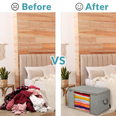 Royale Large Capacity Clothes Storage Bag Organizer with Strong Handle - 90L Fabric Bag- Zipper Closure - Storage Container for Organizing Bedroom, Closet, Clothing, Comforter with Clear Window