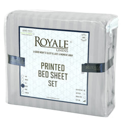 Royale Linen Striped Bed Sheet Set - Microfiber 1800 Bedding - 1 Fitted Sheet, 1 Flat Sheet, 2 Pillow case - Wrinkle & Fade Resistant - 4 Piece Damask Stripe Bed Sheet Set (Stripe Silver)