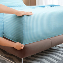 ROYALE LINENS Striped Bed Sheet Set - Microfiber 1800 Bedding - 1 Fitted Sheet, 1 Flat Sheet, 2 Pillowcase - Wrinkle & Fade Resistant - 4 Piece Damask Stripe Bed Sheet Set (Stripe Lake Blue)