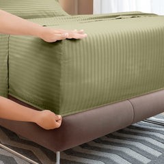 ROYALE LINENS Striped Bed Sheet Set - Microfiber 1800 Bedding - 1 Fitted Sheet, 1 Flat Sheet, 2 Pillowcase - Wrinkle & Fade Resistant - 4 Piece Damask Stripe Bed Sheet Set (Stripe SageGreen)