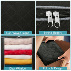 Royale Large Capacity Clothes Storage Bag Organizer with Strong Handle- 90L Fabric Bag - Zipper Closure - Storage Container for Organizing Bedroom, Closet, Clothing, Comforter with Clear Window