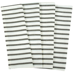 ROYALE Kitchen Towel 4 Pack - 100% Cotton Kitchen Dish Towel - Tea Towels - Reusable Cleaning Cloths - Highly Absorbent Bar Towel - Large Dish Towels - Wiping Cloth - ( Black Stripe)