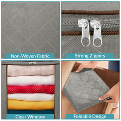 Royale Large Capacity Clothes Storage Bag Organizer with Strong Handle - 90L Fabric Bag- Zipper Closure - Storage Container for Organizing Bedroom, Closet, Clothing, Comforter with Clear Window