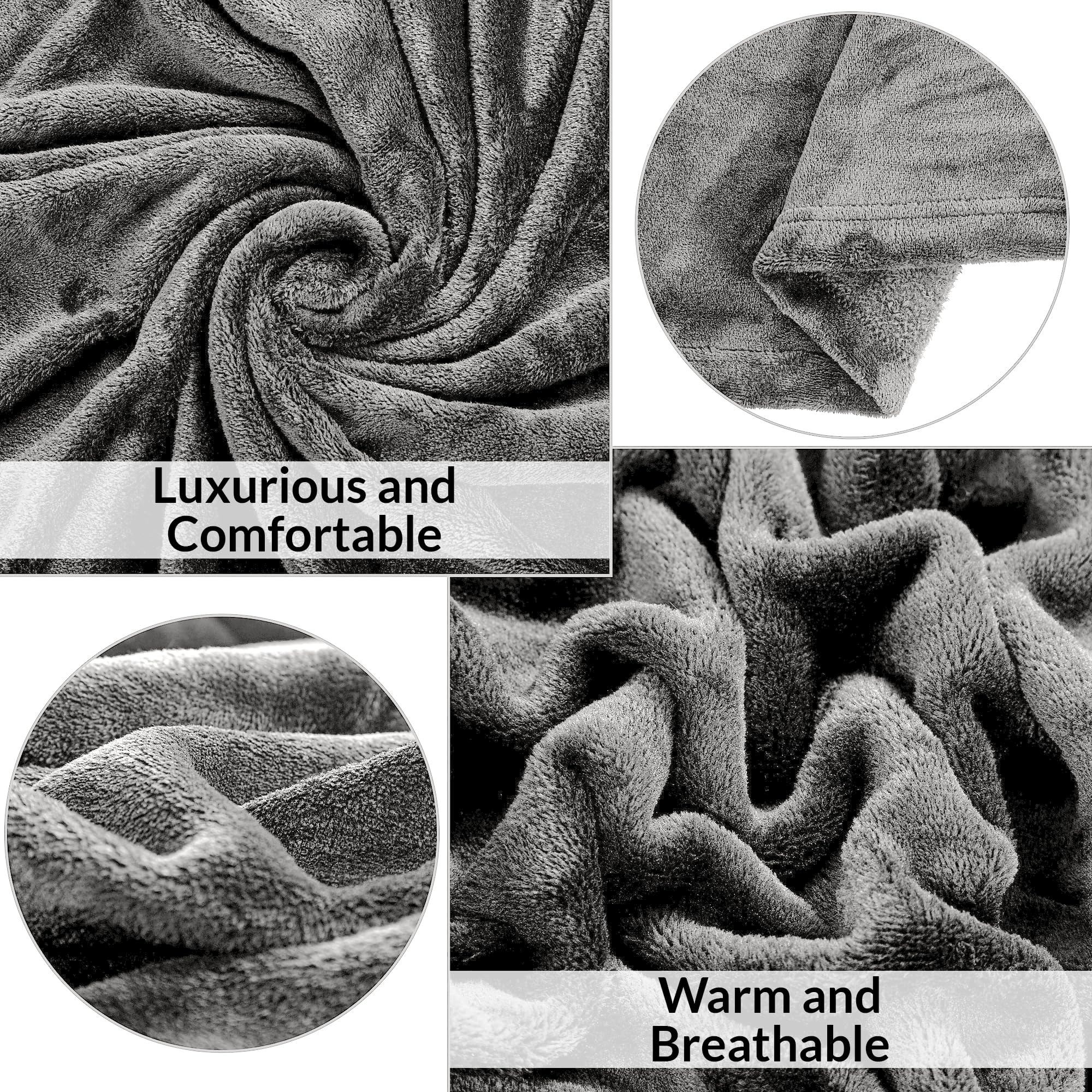 ROYALE LINENS Fleece Blanket Throw - Fleece Bed Blanket - All Season Warm Lightweight Super Soft Anti Static Throw Blanket - Grey Blanket - Hotel Quality- Blanket for Couch (Grey)