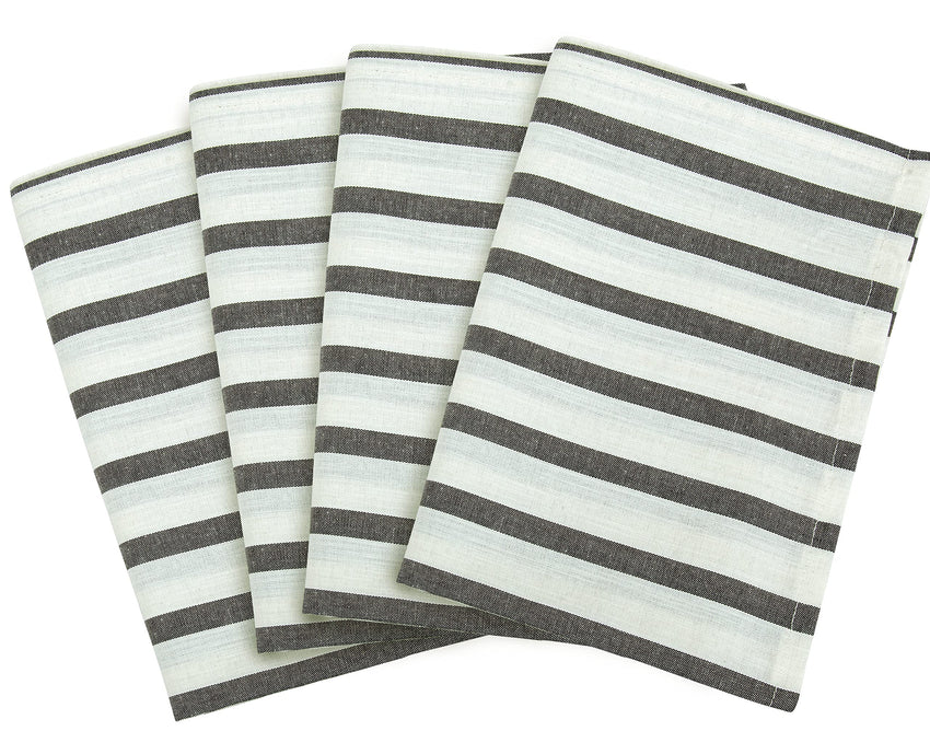 ROYALE Kitchen Towel 4 Pack - 100% Cotton Kitchen Dish Towel - Tea Towels - Reusable Cleaning Cloths - Highly Absorbent Bar Towel - Large Dish Towels - Wiping Cloth - ( Black Stripe)