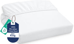 Royale Linens Fitted Sheet - Brushed Hotel Quality 1800 Ultra-Soft Wrinkle & Fade Resistant - Bottom Sheet - Deep Pocket Stretches Up to 16" - Fitted Sheet Only - Elastic Sheet (White)