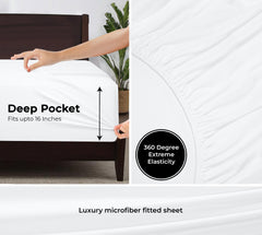 Royale Linens Fitted Sheet - Brushed Hotel Quality 1800 Ultra-Soft Wrinkle & Fade Resistant - Bottom Sheet - Deep Pocket Stretches Up to 16" - Fitted Sheet Only - Elastic Sheet (White)
