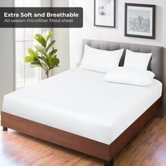 Royale Linens Fitted Sheet - Brushed Hotel Quality 1800 Ultra-Soft Wrinkle & Fade Resistant - Bottom Sheet - Deep Pocket Stretches Up to 16" - Fitted Sheet Only - Elastic Sheet (White)