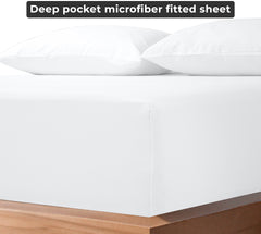 Royale Linens Fitted Sheet - Brushed Hotel Quality 1800 Ultra-Soft Wrinkle & Fade Resistant - Bottom Sheet - Deep Pocket Stretches Up to 16" - Fitted Sheet Only - Elastic Sheet (White)