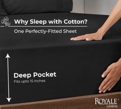 Royale Linens 100% Organic Cotton Percale Weave Super Soft Deep Pocket Bottom Sheets Elastic Sheet Fitted Sheets Only