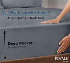 Royale Linens 100% Organic Cotton Percale Weave Super Soft Deep Pocket Bottom Sheets Elastic Sheet Fitted Sheets Only
