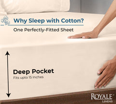 Royale Linens 100% Organic Cotton Percale Weave Super Soft Deep Pocket Bottom Sheets Elastic Sheet Fitted Sheets Only