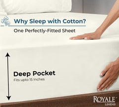 Royale Linens 100% Organic Cotton Percale Weave Super Soft Deep Pocket Bottom Sheets Elastic Sheet Fitted Sheets Only