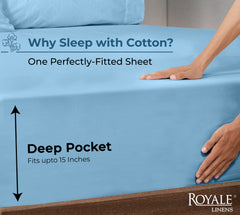 Royale Linens 100% Organic Cotton Percale Weave Super Soft Deep Pocket Bottom Sheets Elastic Sheet Fitted Sheets Only
