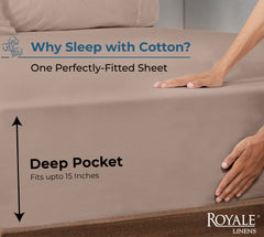 Royale Linens 100% Organic Cotton Percale Weave Super Soft Deep Pocket Bottom Sheets Elastic Sheet Fitted Sheets Only