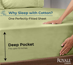 Royale Linens 100% Organic Cotton Percale Weave Super Soft Deep Pocket Bottom Sheets Elastic Sheet Fitted Sheets Only