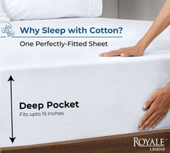 Royale Linens 100% Organic Cotton Percale Weave Super Soft Deep Pocket Bottom Sheets Elastic Sheet Fitted Sheets Only