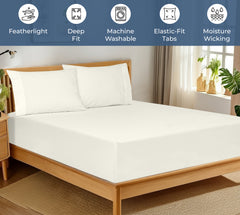 Royale Linens 100% Organic Cotton Percale Weave Super Soft Deep Pocket Bottom Sheets Elastic Sheet Fitted Sheets Only