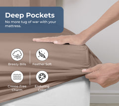 Royale Linens 100% Organic Cotton Percale Weave Super Soft Deep Pocket Bottom Sheets Elastic Sheet Fitted Sheets Only