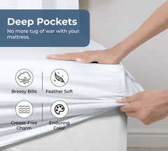 Royale Linens 100% Organic Cotton Percale Weave Super Soft Deep Pocket Bottom Sheets Elastic Sheet Fitted Sheets Only