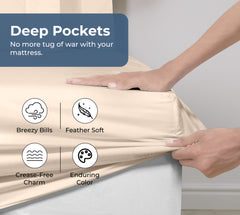 Royale Linens 100% Organic Cotton Percale Weave Super Soft Deep Pocket Bottom Sheets Elastic Sheet Fitted Sheets Only