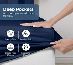 Royale Linens 100% Organic Cotton Percale Weave Super Soft Deep Pocket Bottom Sheets Elastic Sheet Fitted Sheets Only