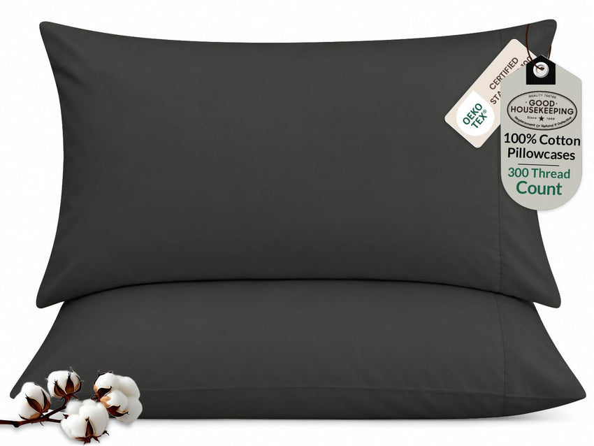 ROYALE LINENS 300 thread Count 100% Long Staple Combed Cotton Pillowcases Set Of 2 - Ultra Soft - Queen Bed Pillow Cover - 20"x30" - Breathable, Cool & Crisp Percale White Pillow Cases