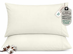 ROYALE LINENS 300 thread Count 100% Long Staple Combed Cotton Pillowcases Set Of 2 - Ultra Soft - Queen Bed Pillow Cover - 20"x30" - Breathable, Cool & Crisp Percale White Pillow Cases