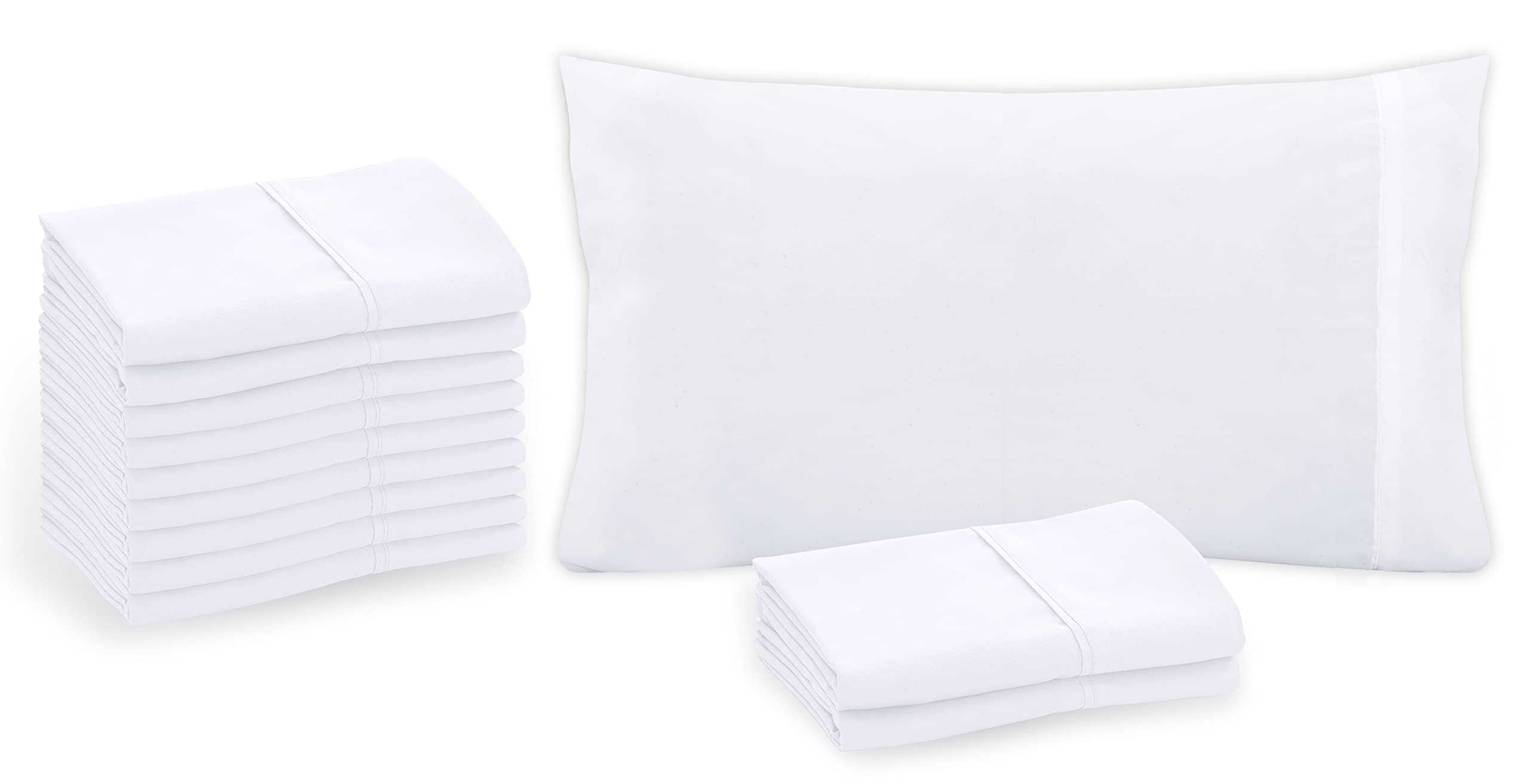 Royale Linens White Cotton Pillowcase Set - Bed Pillow Cover - 100% Cotton- Bulk Pillow Cases - Soft & Cozy- Envelope Closure-Hotel Quality Pillow Case Pack of 12 (, White)