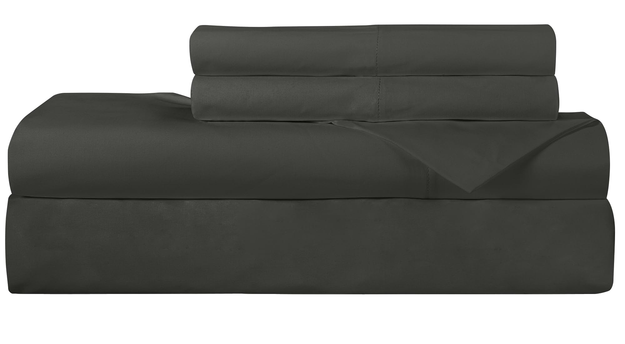 ROYALE LINEN 300 Thread Count 100% Long Staple Combed Cotton Sheet Set - 4 Piece Queen Bed Sheet 1 Fitted Sheet, 1 Flat Sheet, 2 Pillow Case - Breathable, Cool & Crisp Percale Sheet Set (Queen, Black)