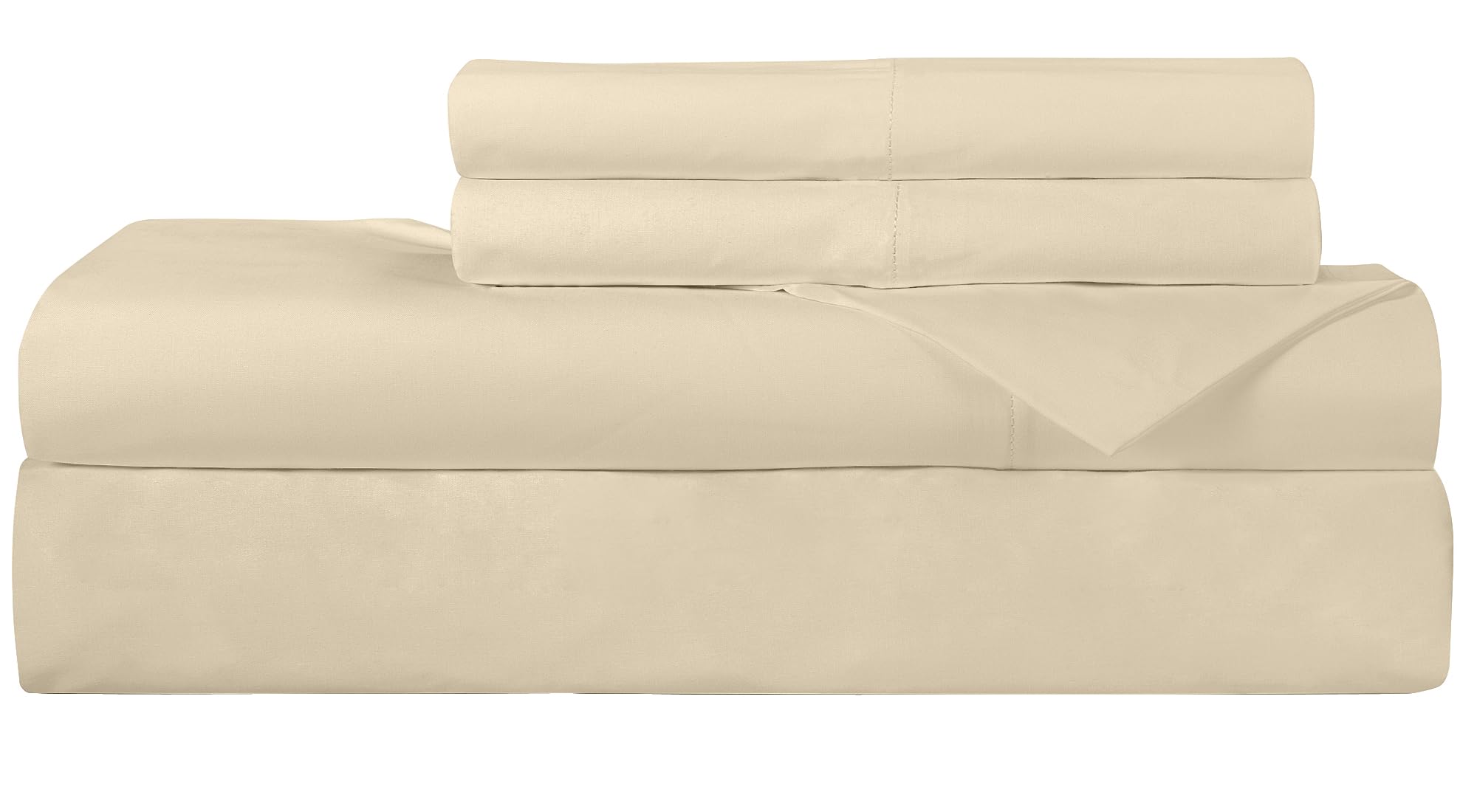 ROYALE LINENS 300 Thread Count 100% Long Staple Combed Cotton Sheet Set -4 Piece Bed Sheet 1 Fitted Sheet, 1 Flat Sheet, 2 Pillow Case -Breathable Cool & Crisp Percale Sheet Set (Queen, Light Yellow)