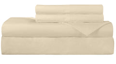 ROYALE LINENS 300 Thread Count 100% Long Staple Combed Cotton Sheet Set -4 Piece Bed Sheet 1 Fitted Sheet, 1 Flat Sheet, 2 Pillow Case -Breathable Cool & Crisp Percale Sheet Set (Queen, Light Yellow)