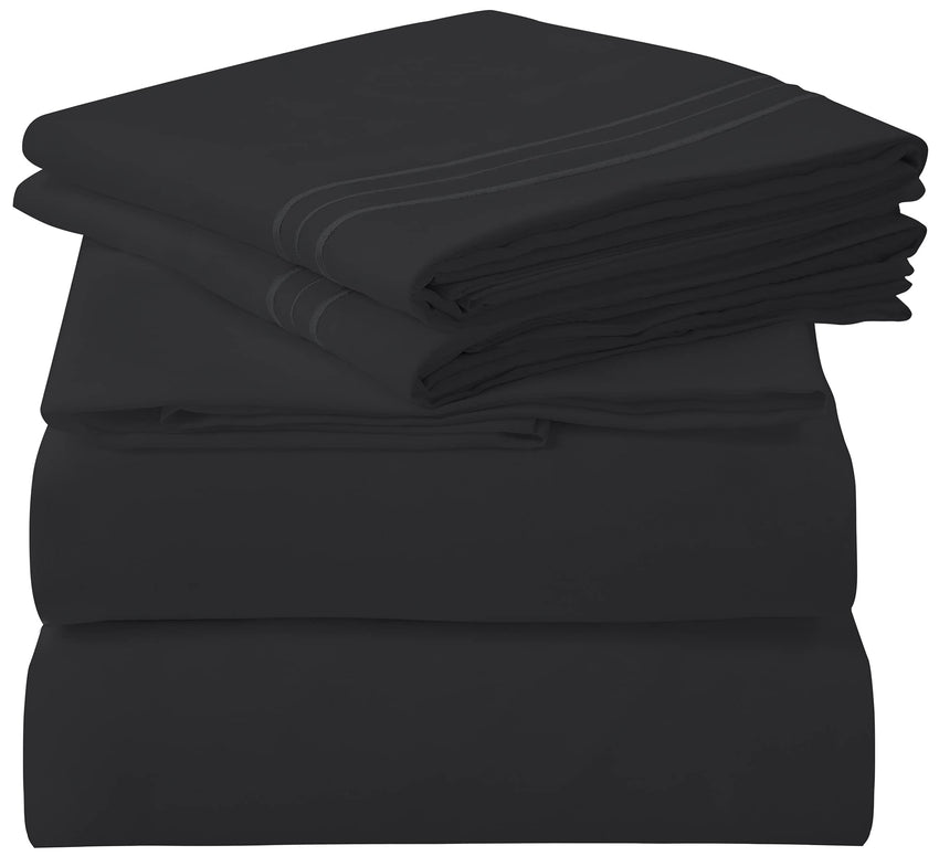 ROYALE LINENS - 4 Piece Bed Sheet - Soft Brushed Microfiber 1800 Bedding Set - 1 Fitted Sheet, 1 Flat Sheet, 2 Pillow case - Wrinkle & Fade Resistant Luxury Sheet Set (Black)
