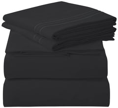 ROYALE LINENS - 4 Piece Bed Sheet - Soft Brushed Microfiber 1800 Bedding Set - 1 Fitted Sheet, 1 Flat Sheet, 2 Pillow case - Wrinkle & Fade Resistant Luxury Sheet Set (Black)