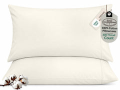 ROYALE LINENS 300 thread Count 100% Long Staple Combed Cotton Pillowcases Set Of 2 - Ultra Soft - Queen Bed Pillow Cover - 20"x30" - Breathable, Cool & Crisp Percale White Pillow Cases