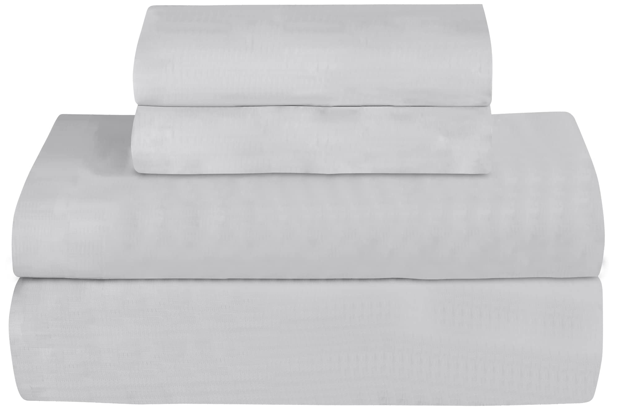 ROYALE LINENS 300 Thread Count 100% Long Staple Combed Cotton Sheet Set - 4 Piece Queen Bed Sheet - 1 Fitted Sheet, 1 Flat Sheet, 2 Pillow case - Breathable, Cool & Crisp Sheet Set (Queen, Silver)